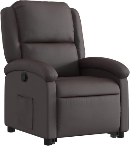 Relaxstoel met opstahulp – Tv-stoel – Ligstoel – Relaxfauteuil – Elektrische stoel – Donkerbruin Echt Leer – Elektrische Opstahulp – Handmatige Ligfunctie