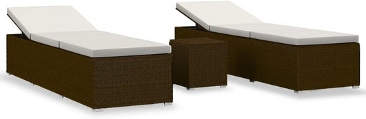 vidaXL 3-piece sunbed set with tea table poly rattan brown