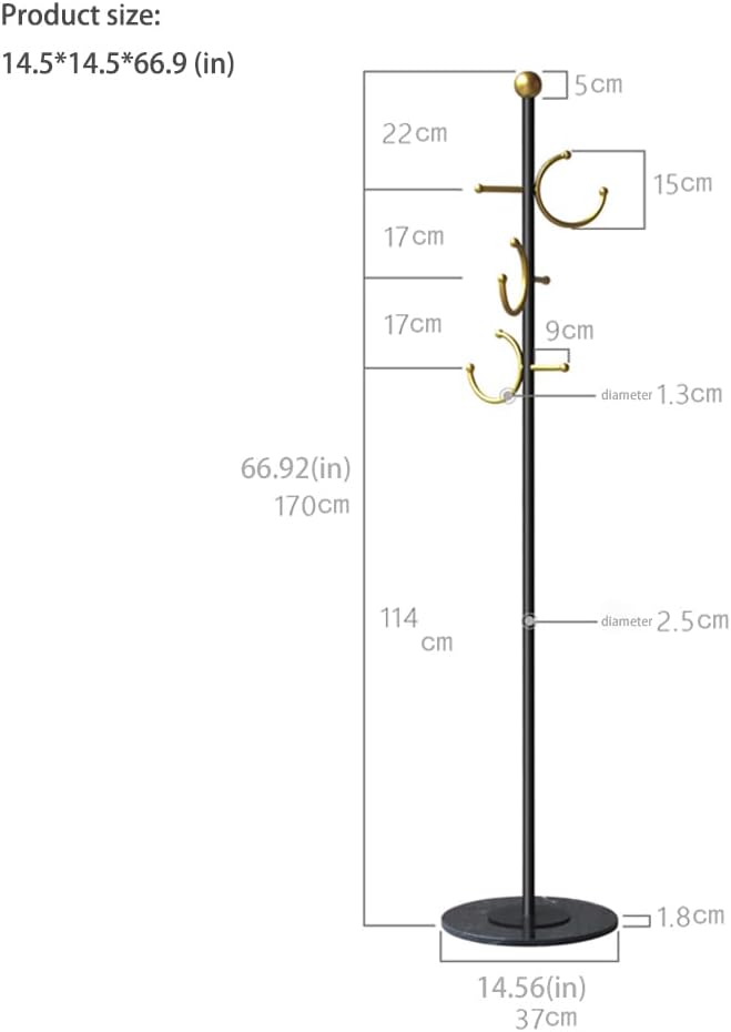 BUZUYE kapstok, metalen kapstokken met marmeren basis, kapstok standaard voor kleine ruimte slaapkamer, entree kapstok voor hangende kleding, hoeden, tassen, jas