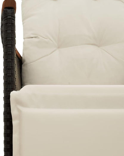 Loungestoel – Tuinstoel – Loungefauteuil – Buitenstoel – Terrasstoel – Verstelbare Rugleuning – Weerbestendig Poly Rattan Zwart met Crème Kussens