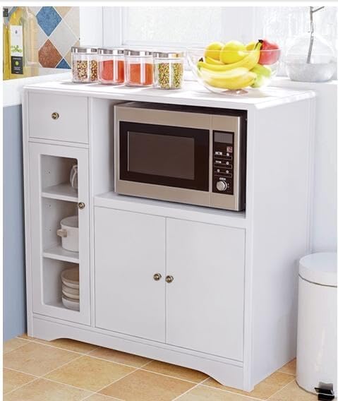 HOMCOM Freestanding Microwave Kitchen Cabinet for Dining Room, Dresser, Kitchen with 2 Cupboards and Drawer, 90 x 40 x 82 cm - QUORE
