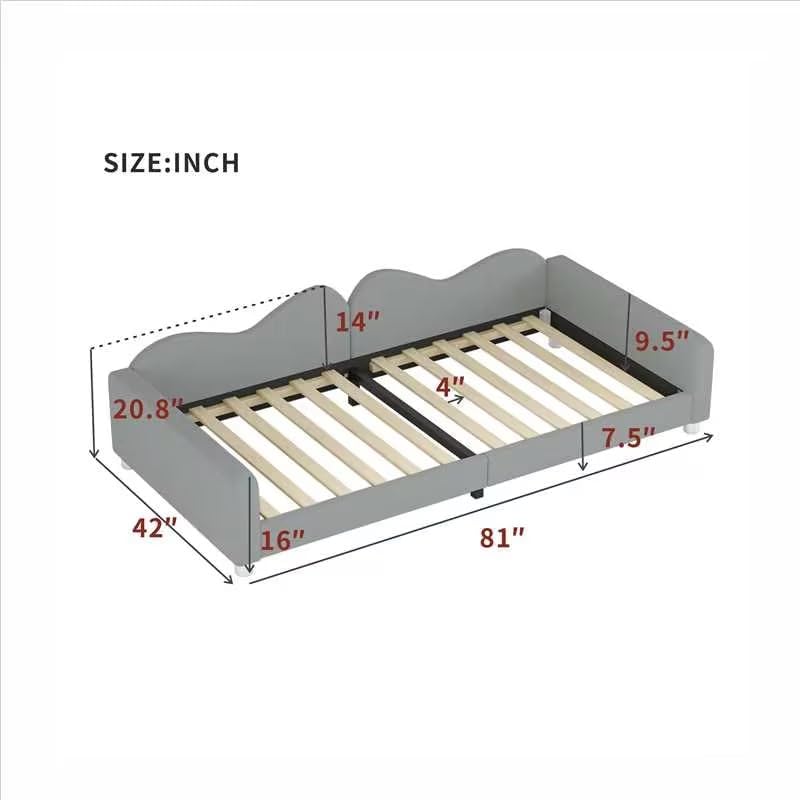Kinderbedkussen Bed - Slaapbank Frame - Teddy Doek Multifunctionele - Rugleuning Armleuning Zacht Bed - Eugdbed Gastenbed - 90*200 cm - 03 Grijs