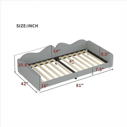 Kinderbedkussen Bed - Slaapbank Frame - Teddy Doek Multifunctionele - Rugleuning Armleuning Zacht Bed - Eugdbed Gastenbed - 90*200 cm - 03 Grijs
