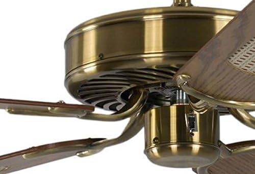 Potkuri Plafondventilator zonder verlichting, behuizing messing antiek, omkeerbare vleugels eiken of eiken met rotaninzet, 132 cm, voor ruimtes tot 25 m²