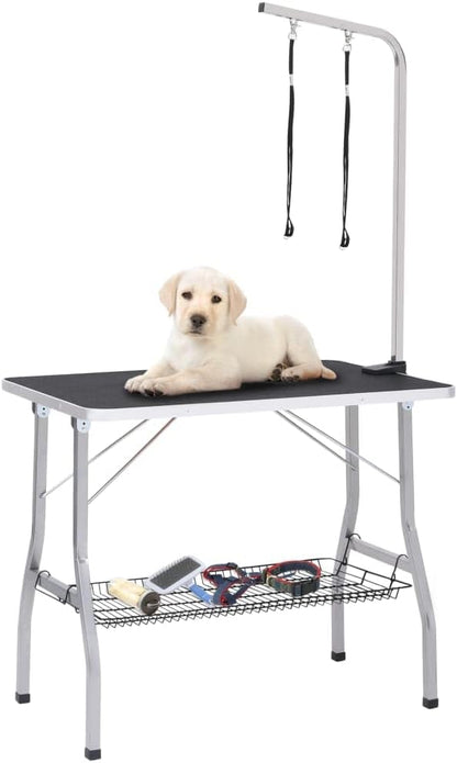 vidaXL Dog grooming table adjustable with 2 loops and storage shelf