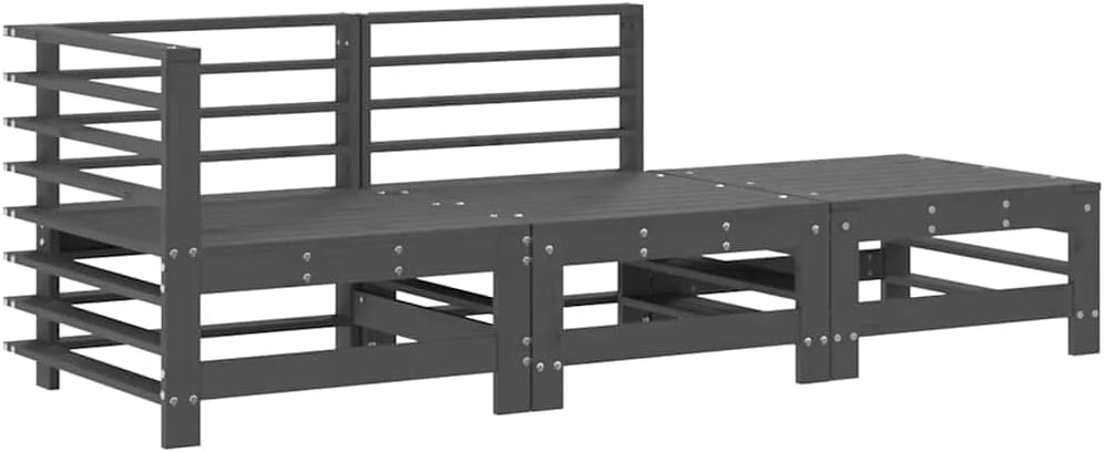 vidaXL 3-piece Lounge set with cushions solid wood grey - QUORE