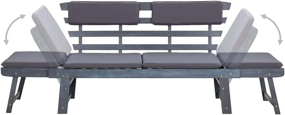 vidaXL Garden bench with cushions 2-in-1 190 cm solid acacia wood grey