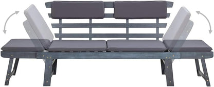 vidaXL Garden bench with cushions 2-in-1 190 cm solid acacia wood grey