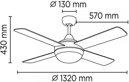 Wonderlamp Marea plafondventilator met licht, E27, 15 W, wit, 132 x 132 x 43 cm