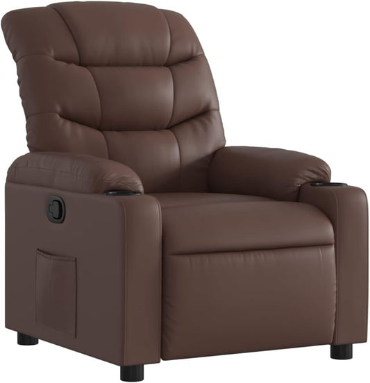 Verstelbare Fauteuil – Relaxstoel – Tv Stoel – Loungestoel – Relax Fauteuil – Kunstleer Bruin – 135 Graden Verstelbaar – Inclusief Bekerhouders