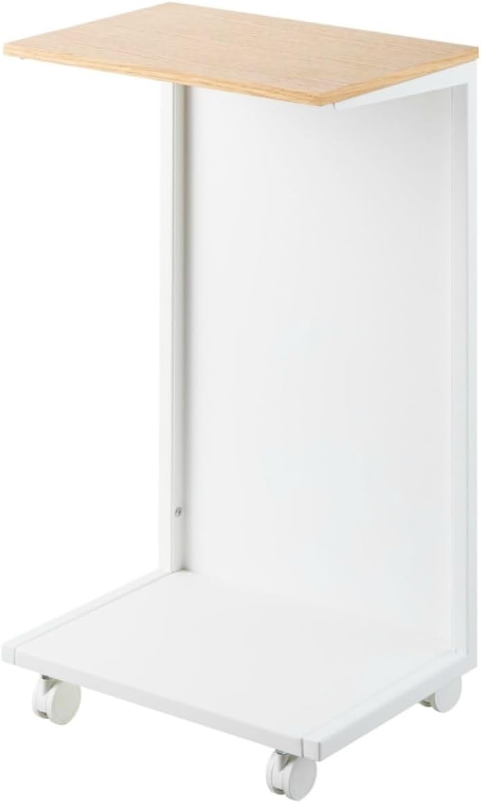 Yamazaki 1415 TOWER Tavolino Laterale Semichiuso con Piano in Legno e Ruote, bianco,Acciaio/Legno/Nylon, minimalistisch, 22 x 31 x 55 cm (L x L x A)