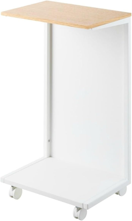 Yamazaki 1415 TOWER Tavolino Laterale Semichiuso con Piano in Legno e Ruote, bianco,Acciaio/Legno/Nylon, minimalistisch, 22 x 31 x 55 cm (L x L x A)