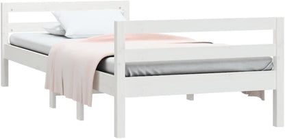 vidaXL Bedframe massief grenenhout wit 80x200 cm, eenpersoonsbed, ledikant, houten bedframe, bed, bedomranding, platformbed, bedbodem, pallet bed