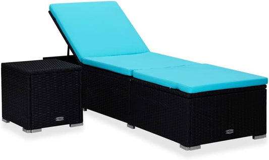 vidaXL Sun lounger with cushion and tea table furniture sun lounger table sun lounger sun lounger garden bed sun lounger garden bed garden furniture poly rattan blue