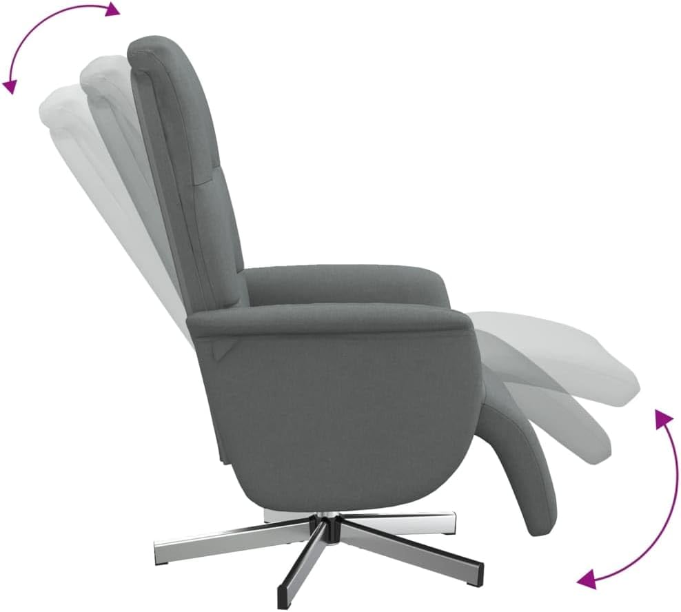 Verstelbare Fauteuil – Relaxstoel – Ligstoel – Lounge Chair – Draaifauteuil – Donkergrijs – Met Voetensteun – 360° Draaibaar – Stoffering 100% Polyester