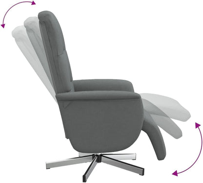 Verstelbare Fauteuil – Relaxstoel – Ligstoel – Lounge Chair – Draaifauteuil – Donkergrijs – Met Voetensteun – 360° Draaibaar – Stoffering 100% Polyester