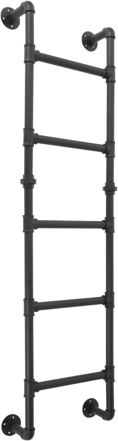 5-Treedage Stapelbedladder, 1,65×0,46M Muurmontage Kelderraamput Egress, Zwart Smeedijzeren Industriële Pijp Stap Belastingen 150kg, Binnen Buiten Metaal voor Zolder Loft Slaapzaal RV Dek Muur(1,65M