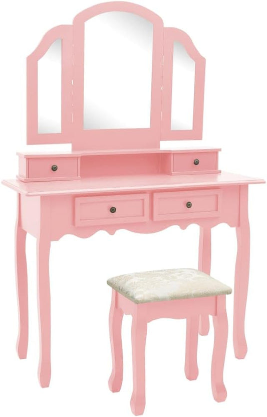 vidaXL Paulownia Wooden Dressing Table with Stool Make-Up Table Dressing Table Dressing Table Make-Up Dressing Table Dressing Table White