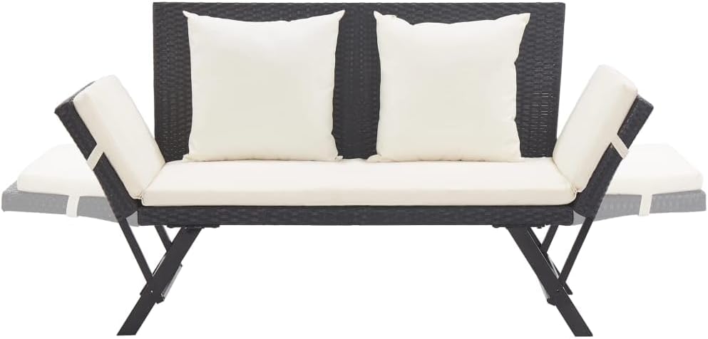 vidaXL Garden Bench with Cushions Sofa Outdoor Bench Garden Furniture Sofa Furniture Outdoor Bench Outdoor Furniture Bench Garden Benches Furniture Poly Rattan Black - QUORE
