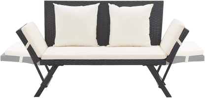 vidaXL Garden Bench with Cushions Sofa Outdoor Bench Garden Furniture Sofa Furniture Outdoor Bench Outdoor Furniture Bench Garden Benches Furniture Poly Rattan Black - QUORE