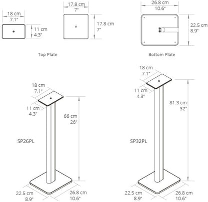 Kanto SP32PL 32 Inch Bookshelf Speaker Stands - 2 Pack - Steel Frames (Black)