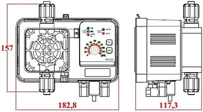 Analoge elektromagnetische doseerpomp met constante dosering met instelbare stroom voor het doseren van vloeistoffen, model ME1-CA - 5 l/h bij 9 bar 230 VAC, PP-kop met Viton-afdichtingen