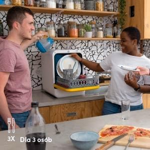 Bob - Compact Dishwasher - Daily Dishware for 3 People - Built-in Dishwasher - Freestanding, Integrated Tank, Portable - White (Maya Blue)