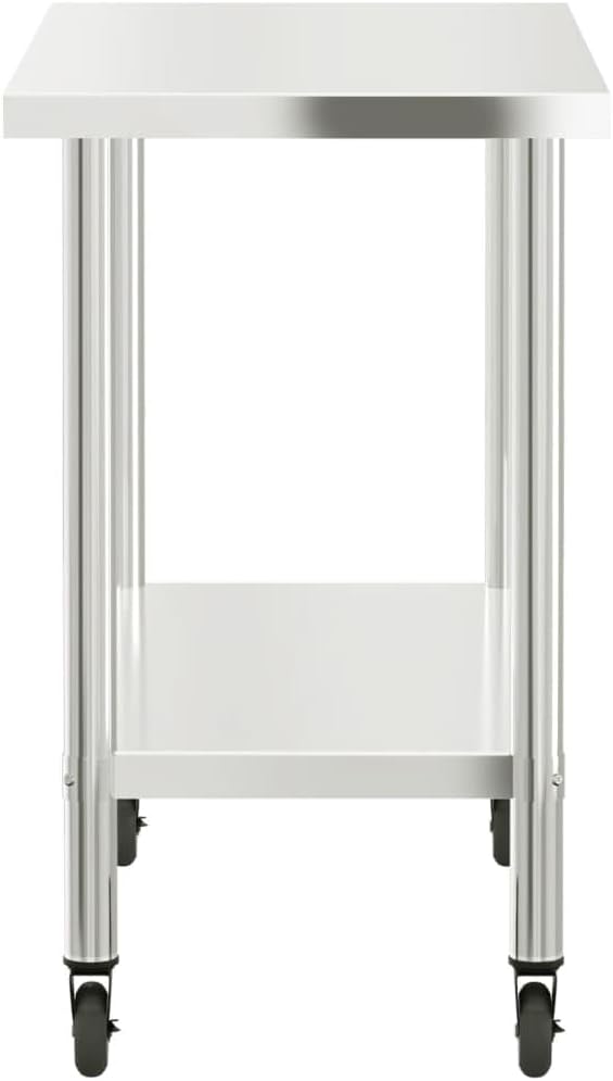 Keukenwerktafel met wielen – Werktafel – Bereidingstafel – Voedselbereidingsbank – Cateringwerkblad – Roestvrij Staal – 110 x 55 x 85 cm