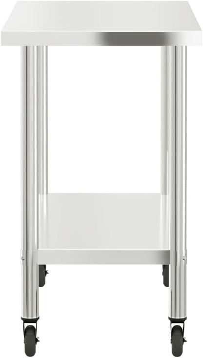 Keukenwerktafel met wielen – Werktafel – Bereidingstafel – Voedselbereidingsbank – Cateringwerkblad – Roestvrij Staal – 110 x 55 x 85 cm