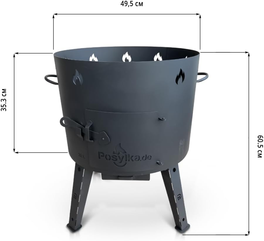 Utschak KazanoFF Fire Oven with Cast Iron Pan Round Base with Lid (22 Litres) Outdoor Fire Bowl Camping Kazan Goulash Cannon Dutch Oven (Set 5) - QUORE