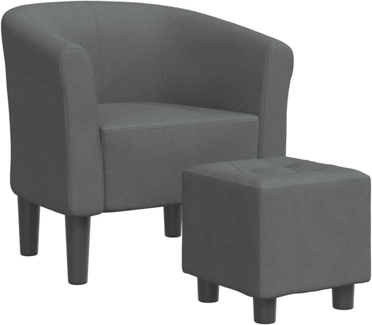 Fauteuil – Zetel – Lounge Stoel – Relaxstoel – Armstoel – Verstelbare Fauteuil Met Voetenbank – Donkergrijze Polyester Bekleding – Stevig Multiplex En Dennenhouten Frame