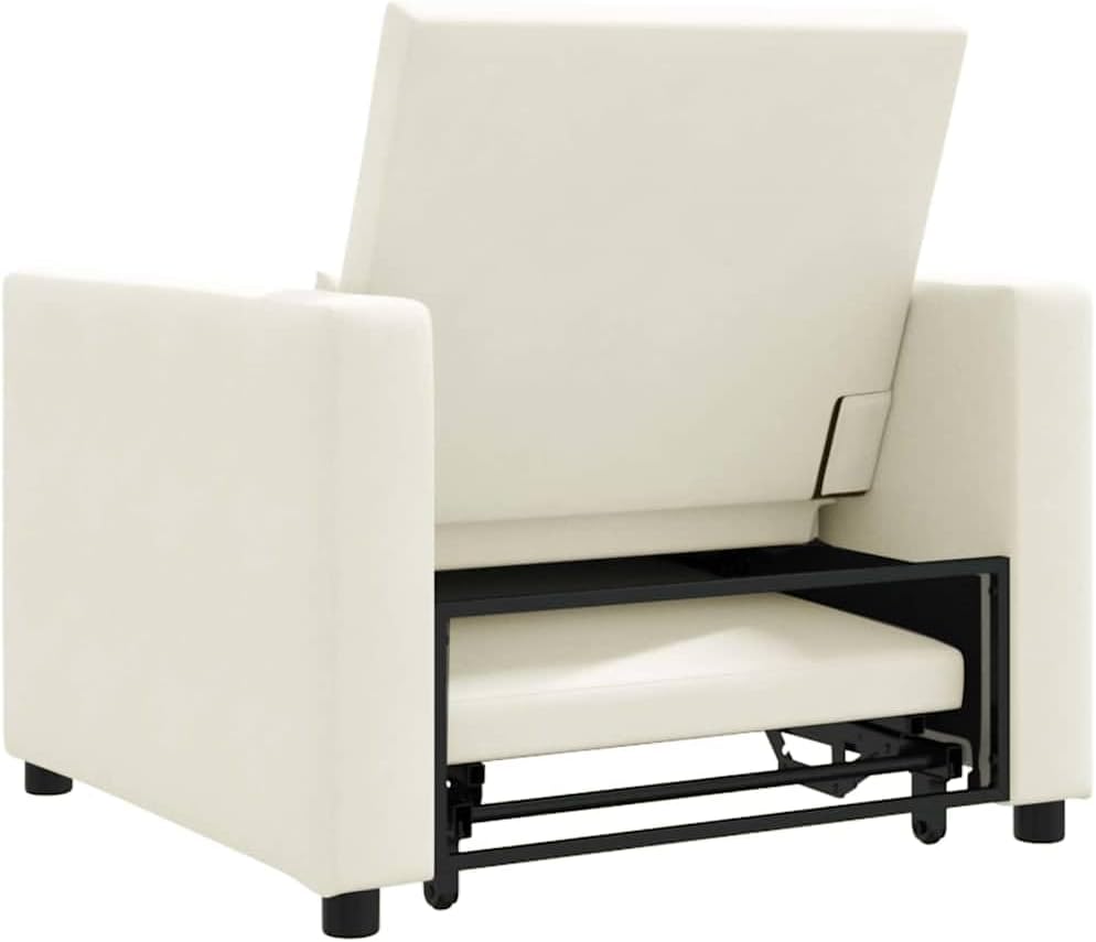Uitschuifbare slaapbank, eenpersoons, crème, 90 x 165 x 87 cm, fluweel, Scandinavische stijl, stoel voor woonkamer, slaapkamer, werkkamer, logeerkamer - QUORE