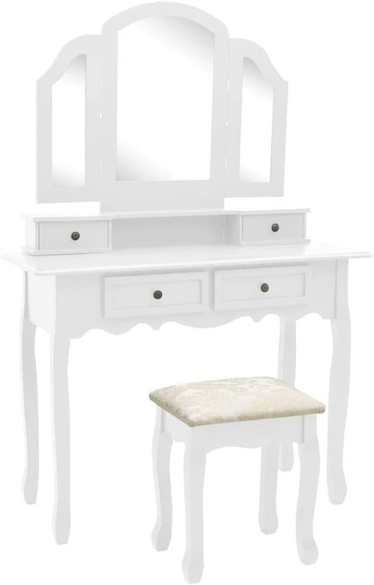 vidaXL Paulownia Wooden Dressing Table with Stool Make-Up Table Dressing Tables Table Dressing Table Make-Up Dressing Table Pink