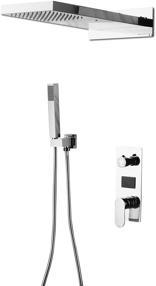 Inbouw Douche Systeem – Douche Set – Regendouche – Handdouche – Doucheset Thermostatisch – RVS & Messing – LED Display – Waterbesparend