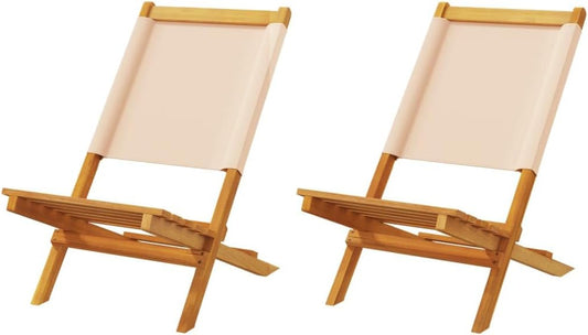Tuinstoelen – Tuinstoel – Loungestoel – Balkonstoel – Terrasstoel – Massief Acaciahout – Inklapbaar & Weerbestendig – Beige