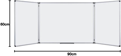 Bi-Office Maya Trio Whiteboards, Magnetisch Oppervlak van Gelakt Staal, Aluminium Omlijsting, Formaat Open 180x60 cm, Geloten 90x60 cm