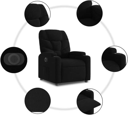 Relaxstoel Met Opstahulp – Elektrische Relaxstoel – Tv-Stoel – Ligstoel – Ontspanningsstoel – Elektrische Ligfunctie – Stof Zwart – Elektrisch Kantelsysteem