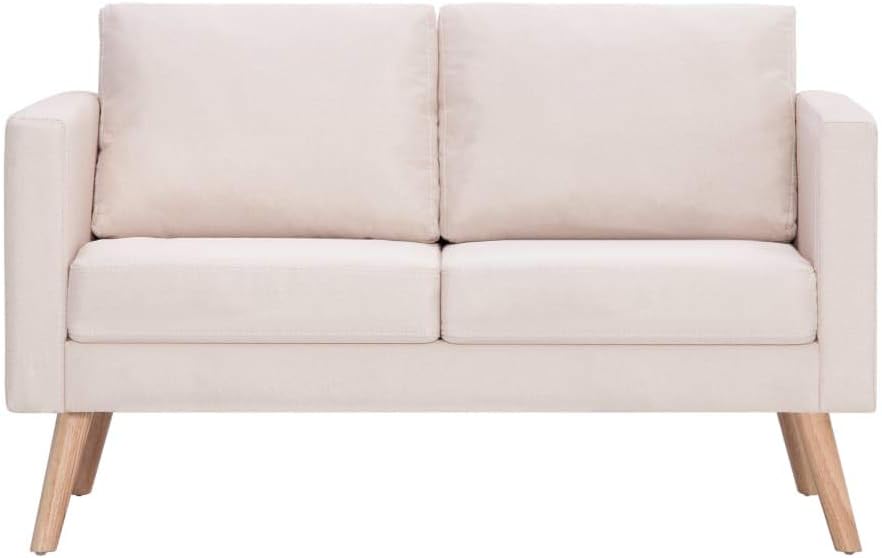 Gecheer 2 Seater Sofa with Seat Cushion, Upholstered Sofa, 116 x 70 x 73 cm (W x D x H), Sofa Bed, Sofa, Office, Bed, Lounge, Sofa, Living Room Sofa, Sofa Bed, Wooden Frame and Fabric, Cream White - QUORE