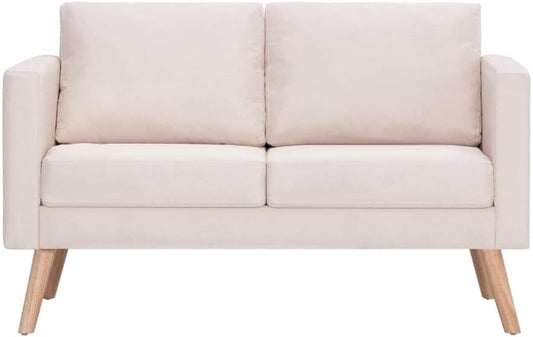 Gecheer 2 Seater Sofa with Seat Cushion, Upholstered Sofa, 116 x 70 x 73 cm (W x D x H), Sofa Bed, Sofa, Office, Bed, Lounge, Sofa, Living Room Sofa, Sofa Bed, Wooden Frame and Fabric, Cream White - QUORE