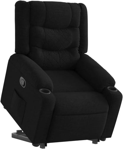 Relaxstoel Met Opstahulp – Zwarte Stoffen Tv-Stoel – Ligstoel – Relaxfauteuil – Enkel Ligstoel – Elektrische Opstahulp – Handmatig Kantelsysteem