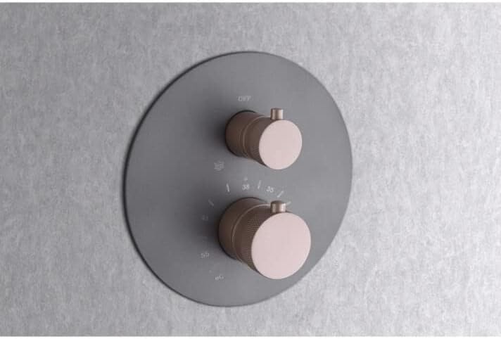 Thermostatische Inbouw Douche Set – Inbouwdouche – Douchekraan – Handdouche – Badkraan – Mat Grijs & Champagne – 2-Weg Balanskraan – Strak Design