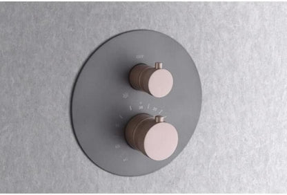 Thermostatische Inbouw Douche Set – Inbouwdouche – Douchekraan – Handdouche – Badkraan – Mat Grijs & Champagne – 2-Weg Balanskraan – Strak Design
