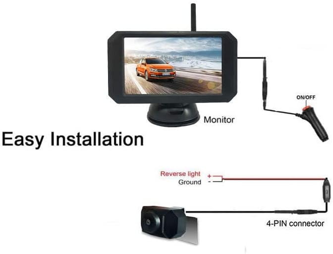 OBEST Digitale draadloze achteruitrijcamera-kit, 5 inch 1080p scherm en waterdichte nachtzichtcamera met spiegelomkering en parkeerassistent voor 9-28 V
