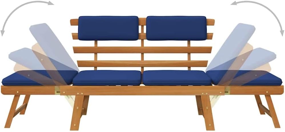 vidaXL Garden bench with cushions 2-in-1 190 cm solid acacia wood