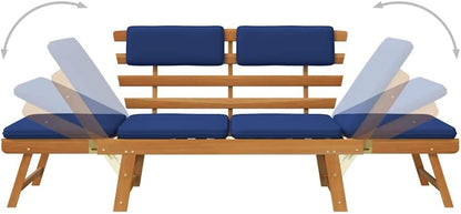 vidaXL Garden bench with cushions 2-in-1 190 cm solid acacia wood