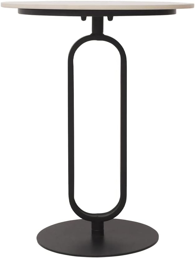 Bijzettafel rond, marmeren salontafel, banktafel, kleine koffietafel, metaal zwart, voor woonkamer slaapkamer, laptoptafel, banktafel