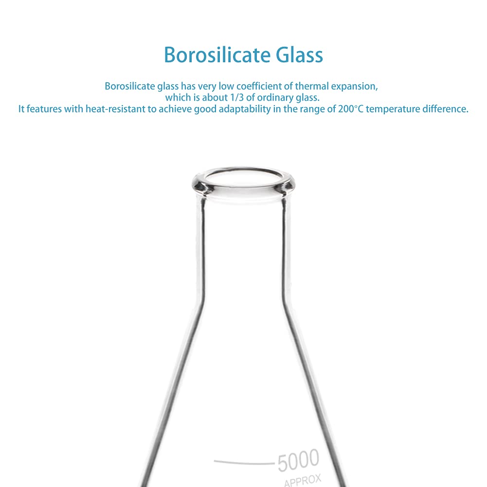 stonylab (1 Stuk) 5000 ml Erlenmeyer Glazen Kolven met Smalle Mond en Stevige Rand, 5 L (5 Liter)