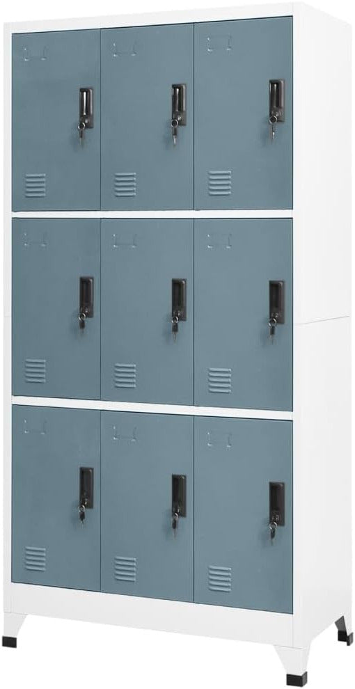 Lockerkast – Lockerkasten – Opbergkast – Kast – Archiefkast – Stalen Behuizing – Afsluitbare Deuren – 90x45x180 cm – Lichtgrijs en Donkergrijs