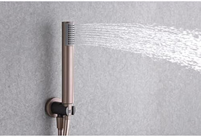 Thermostatische Inbouw Douche Set – Inbouwdouche – Douchekraan – Handdouche – Badkraan – Mat Grijs & Champagne – 2-Weg Balanskraan – Strak Design