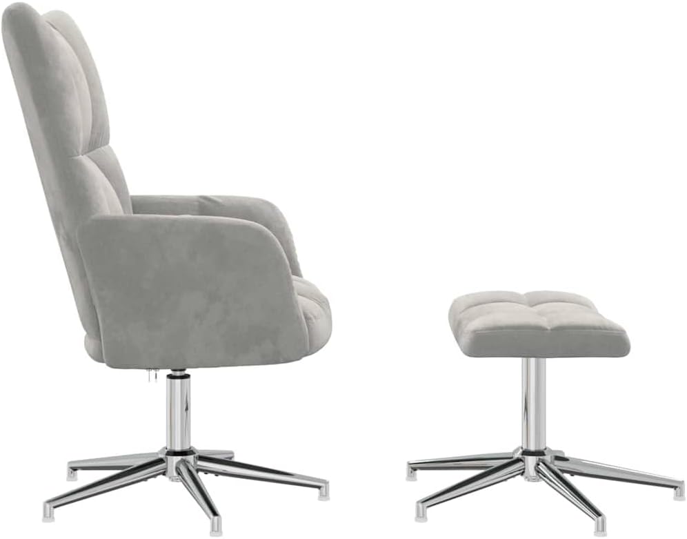Relaxstoel Met Poef – Relaxstoel – Fauteuil – Tv-Stoel – Ligstoel – Lichtgrijs Fluweel – 360° Draaibaar – Stevig Stalen Frame